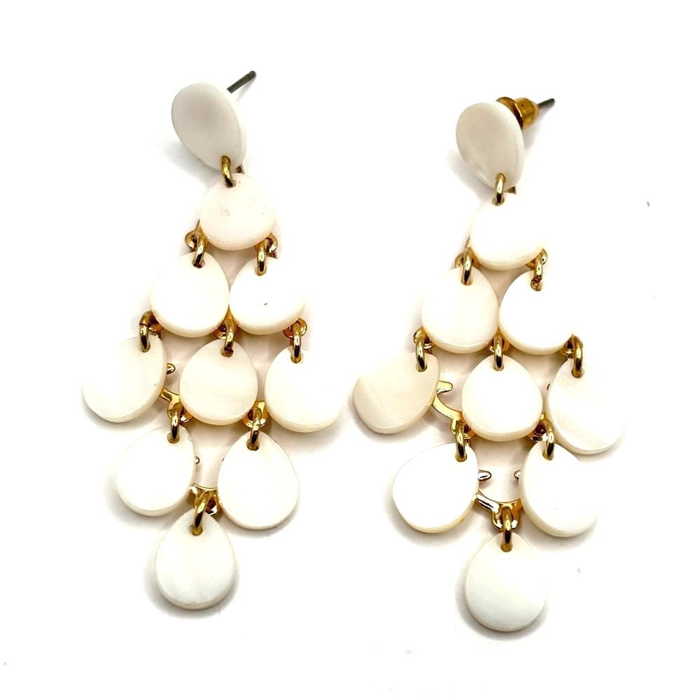 White Mother of Pearl and Gold Dangle Earrings